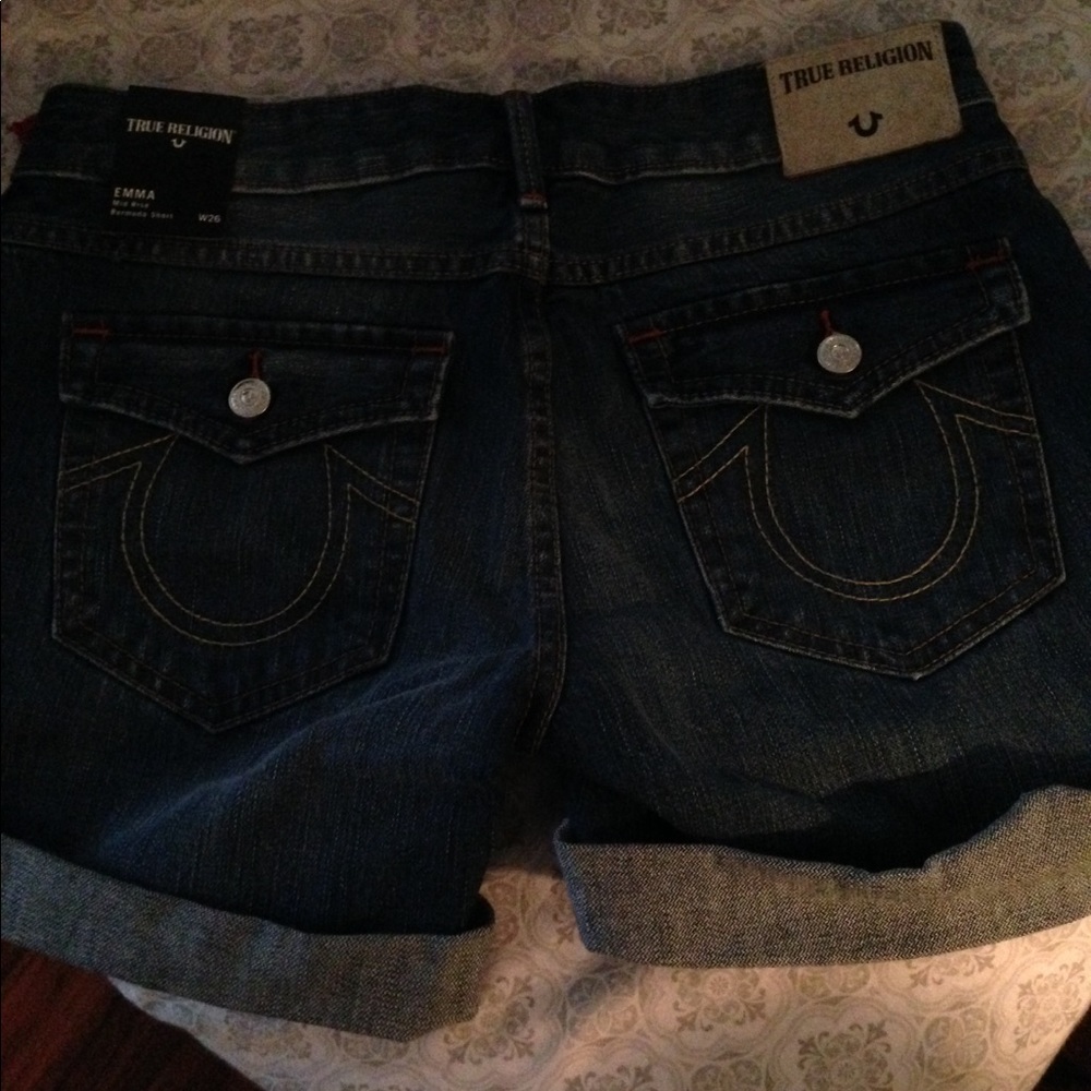 True Religion blue jean shorts.